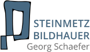 Logo von Steinmetz und Bildhauer Georg Schaefer in Blau und Schwarz.
